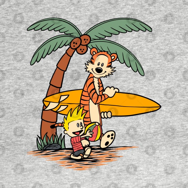 Calvin and Hobbes Surfing Board by soggyfroggie